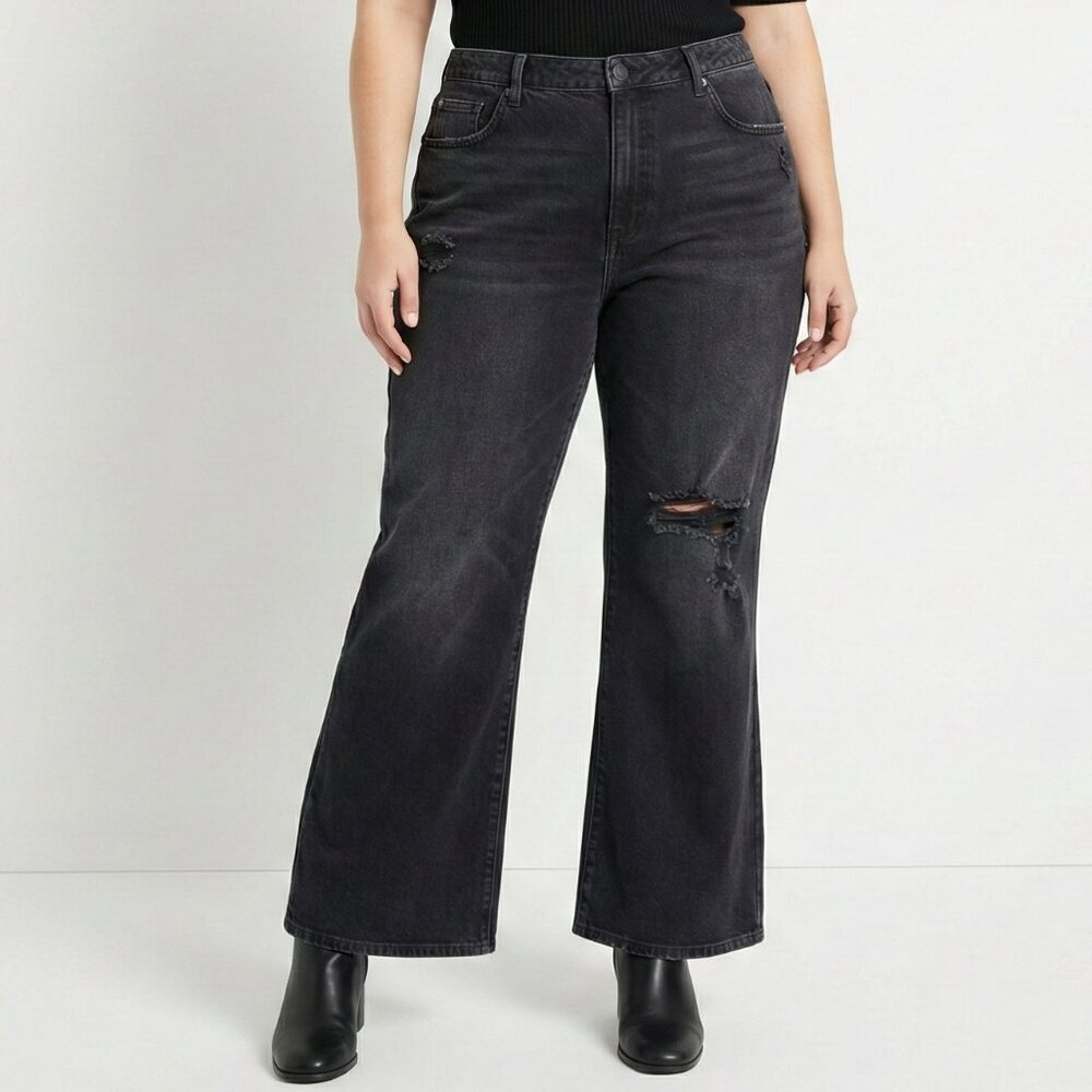 BDG Urban Outfitters Stretch High Rise Flare Jeans Black Distressed Size 39